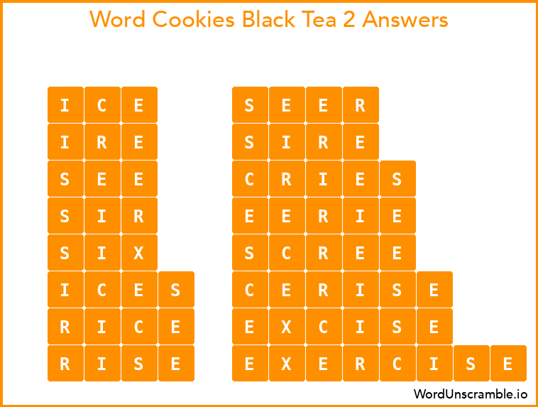 Word Cookies Black Tea 2 Answers