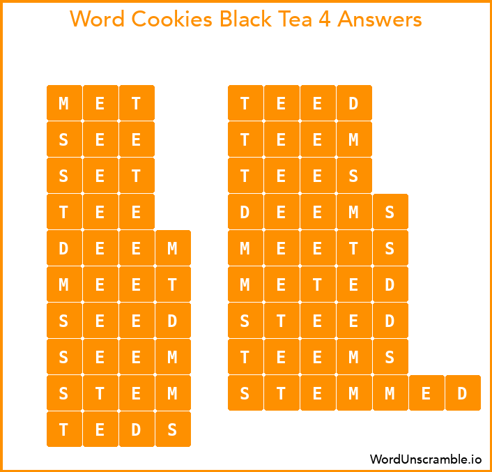 Word Cookies Black Tea 4 Answers