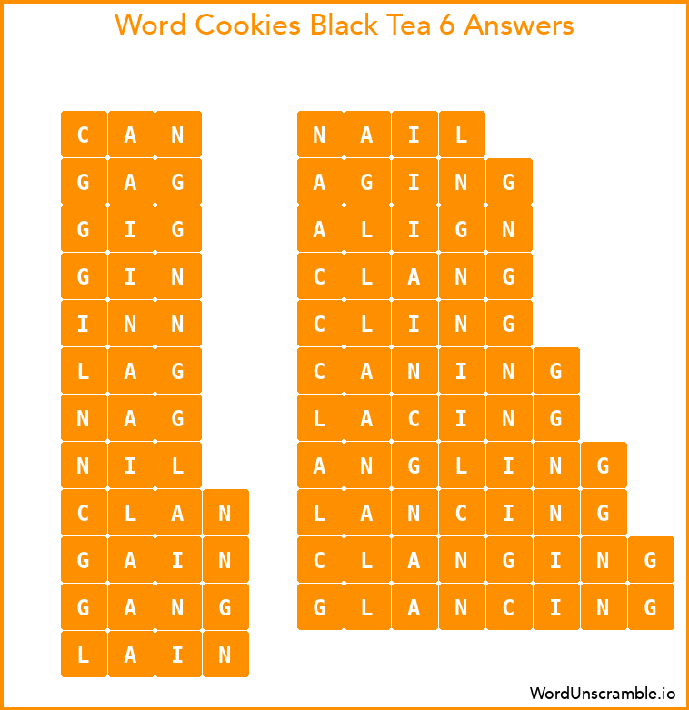 Word Cookies Black Tea 6 Answers