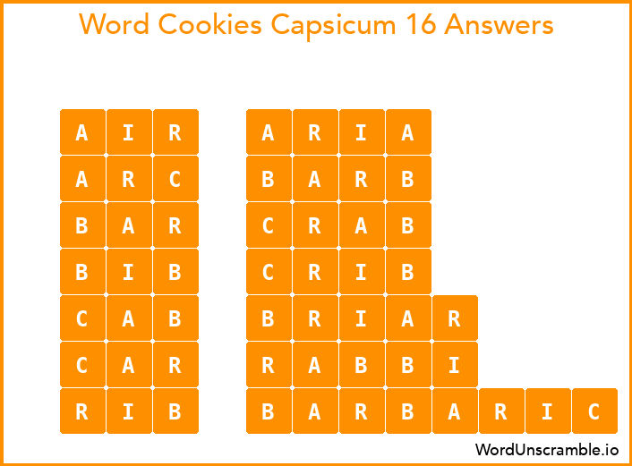 Word Cookies Capsicum 16 Answers