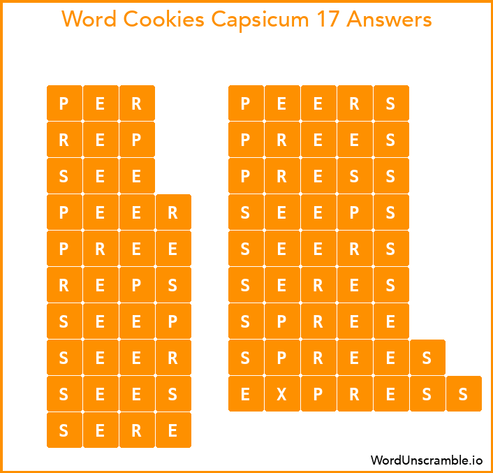Word Cookies Capsicum 17 Answers