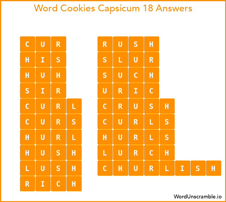 Word Cookies Capsicum 18 Answers