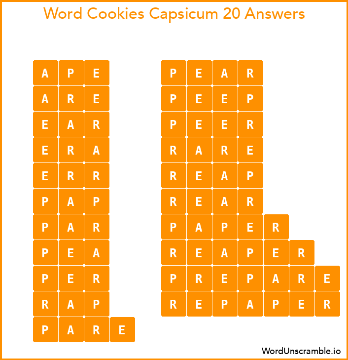 Word Cookies Capsicum 20 Answers