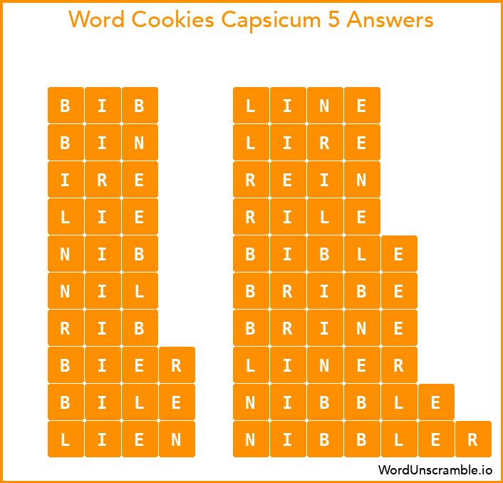 Word Cookies Capsicum 5 Answers