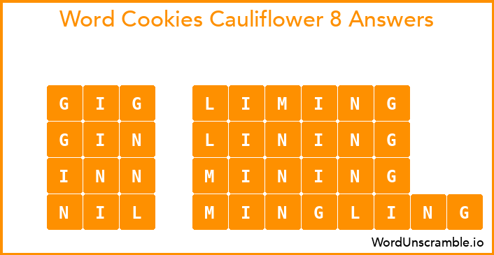 Word Cookies Cauliflower 8 Answers