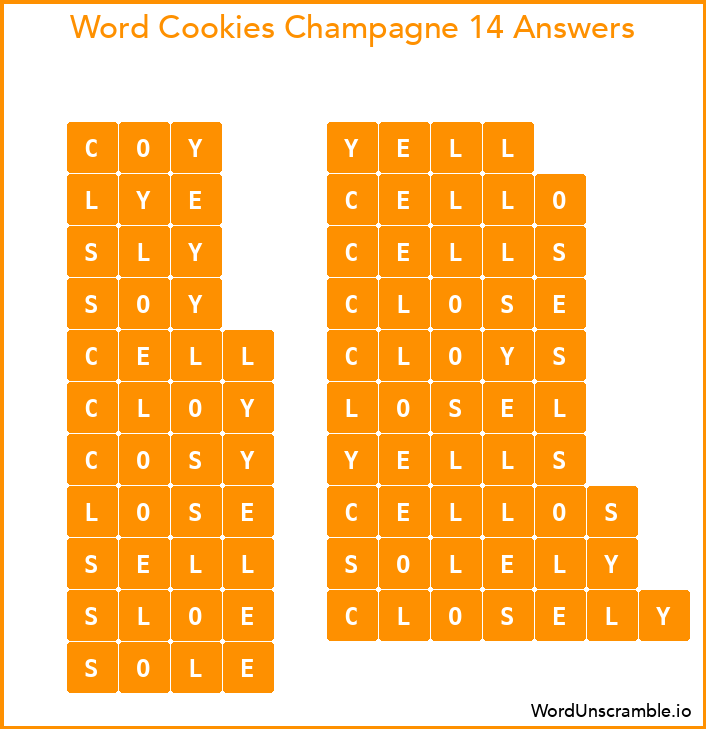Word Cookies Champagne 14 Answers