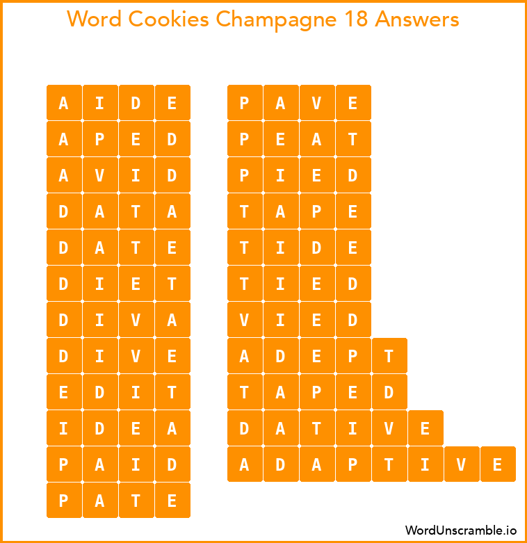 Word Cookies Champagne 18 Answers