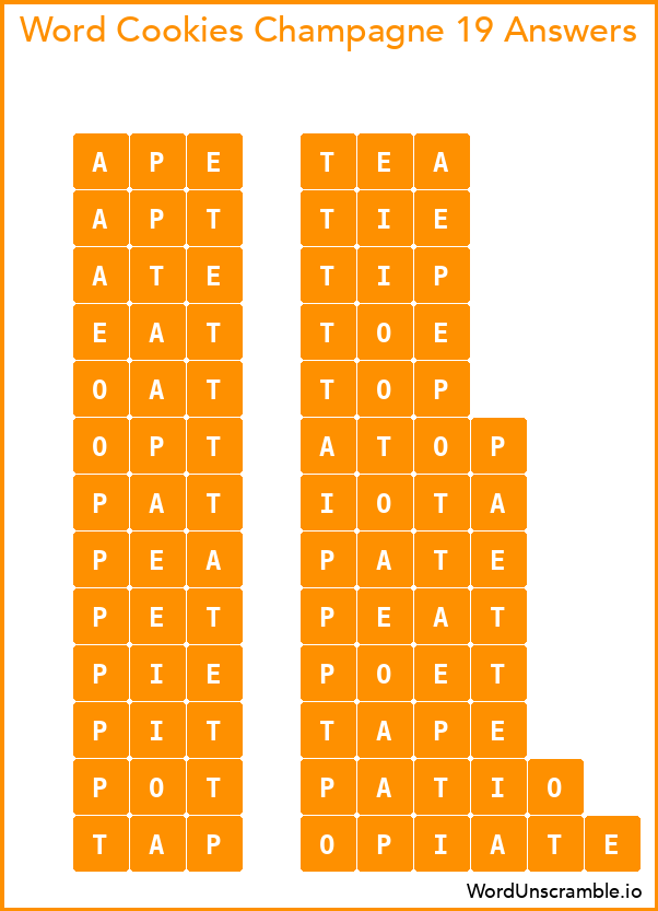 Word Cookies Champagne 19 Answers