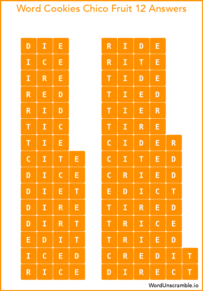 Word Cookies Chico Fruit 12 Answers