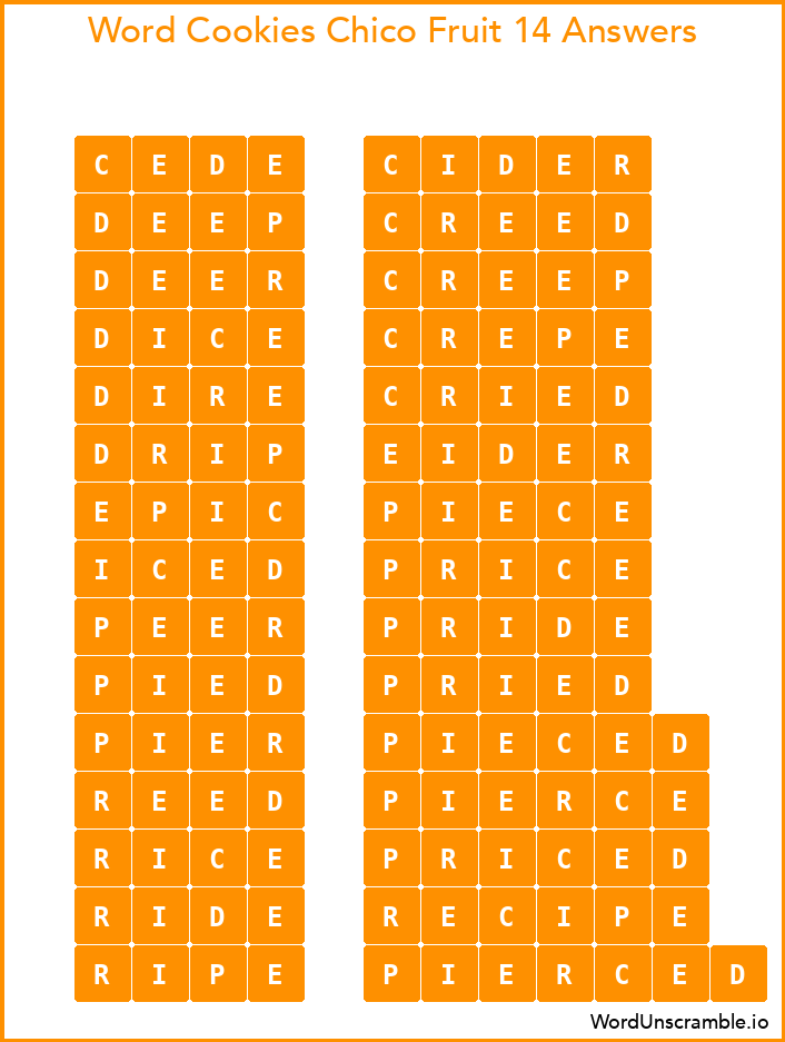 Word Cookies Chico Fruit 14 Answers