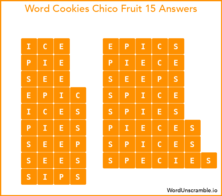Word Cookies Chico Fruit 15 Answers