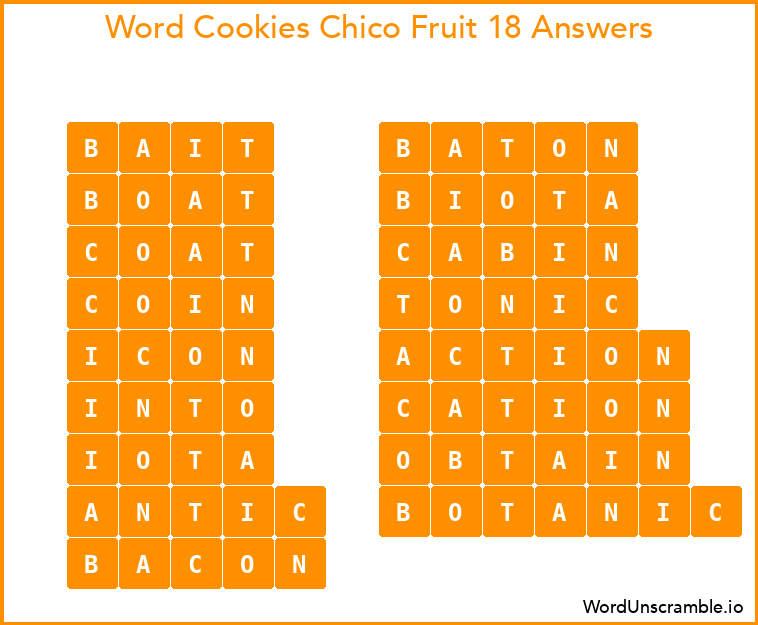 Word Cookies Chico Fruit 18 Answers