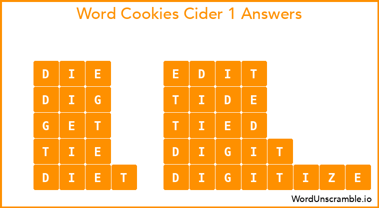 Word Cookies Cider 1 Answers