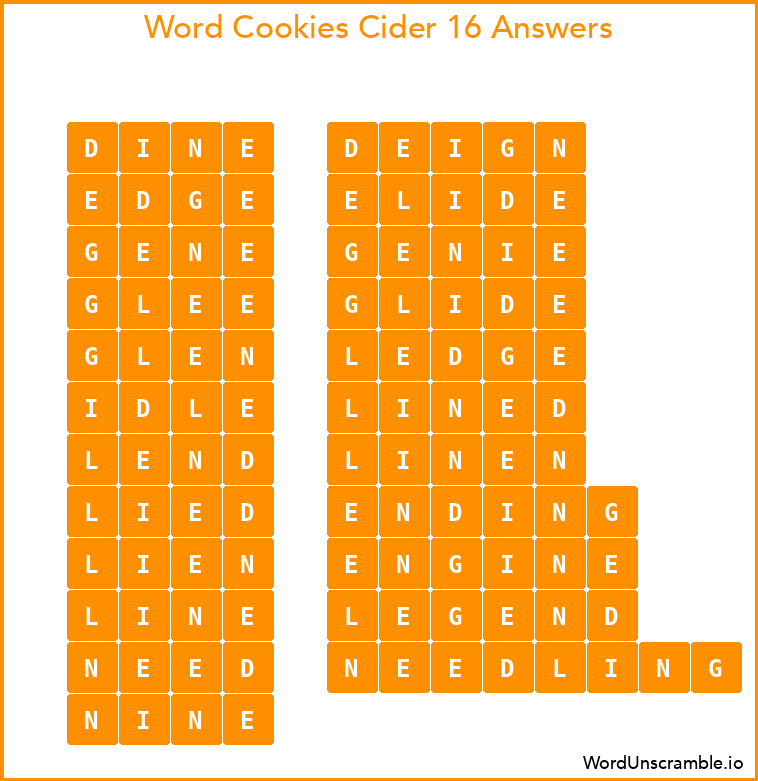 Word Cookies Cider 16 Answers