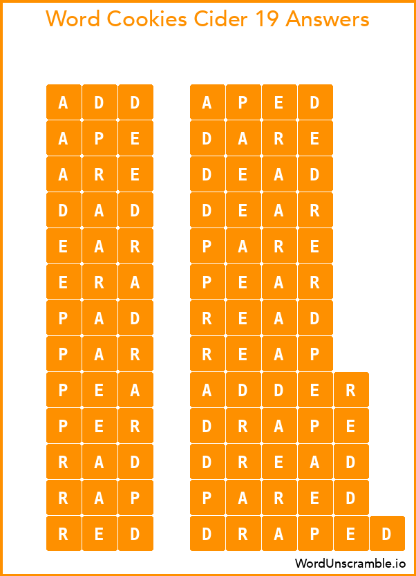 Word Cookies Cider 19 Answers