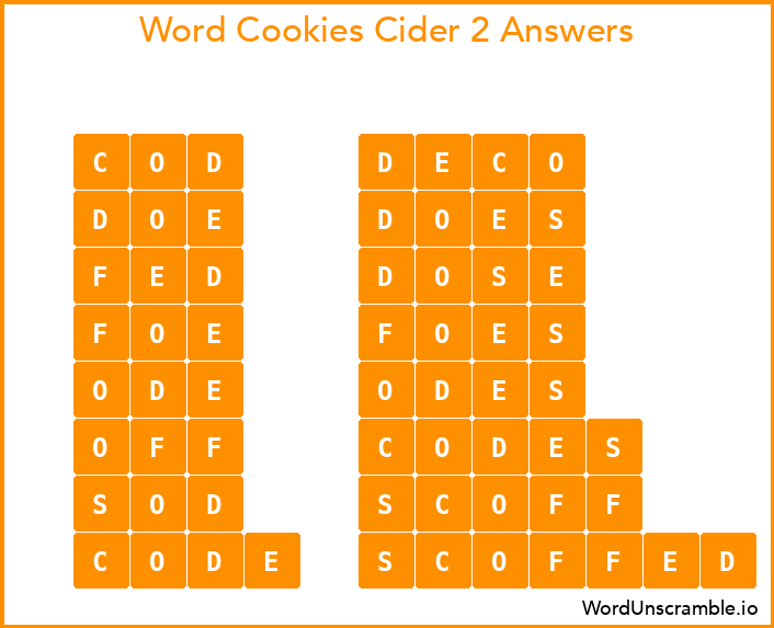 Word Cookies Cider 2 Answers
