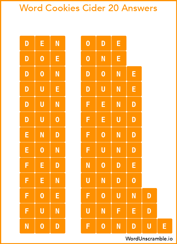 Word Cookies Cider 20 Answers