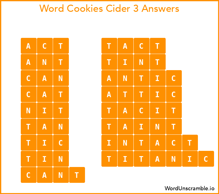 Word Cookies Cider 3 Answers