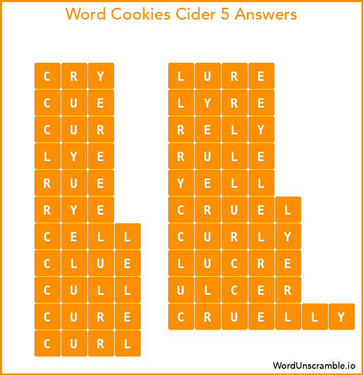 Word Cookies Cider 5 Answers