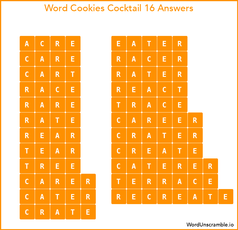 Word Cookies Cocktail 16 Answers