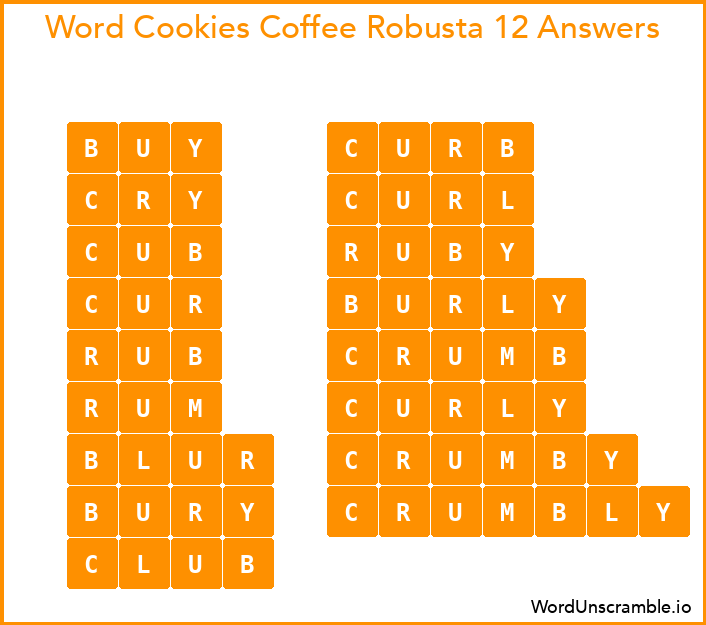 Word Cookies Coffee Robusta 12 Answers