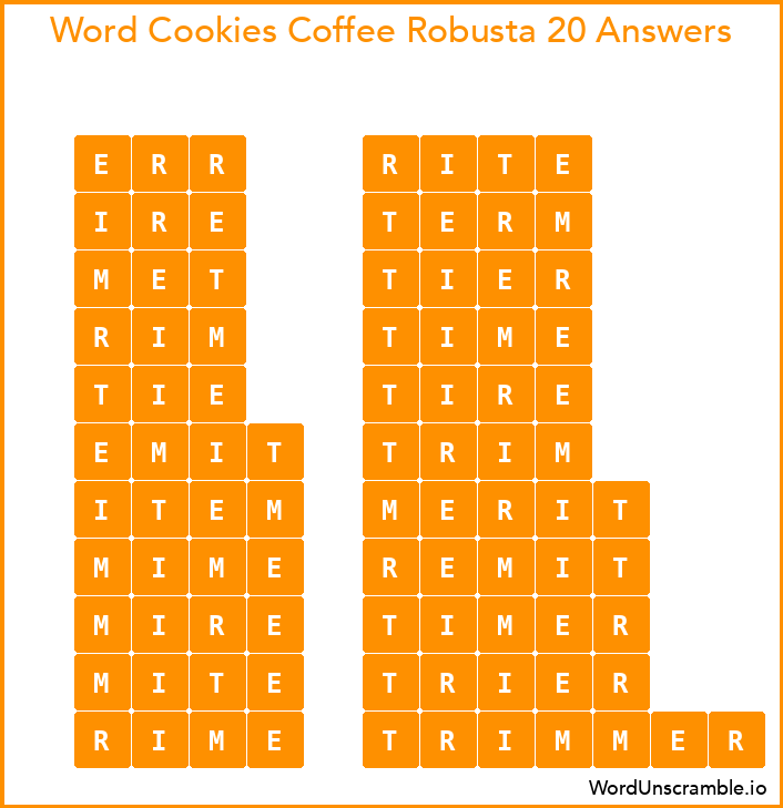 Word Cookies Coffee Robusta 20 Answers