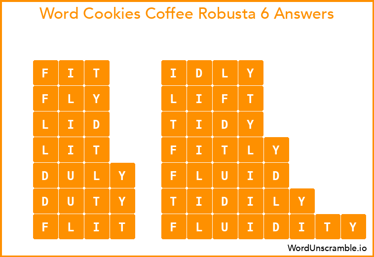 Word Cookies Coffee Robusta 6 Answers