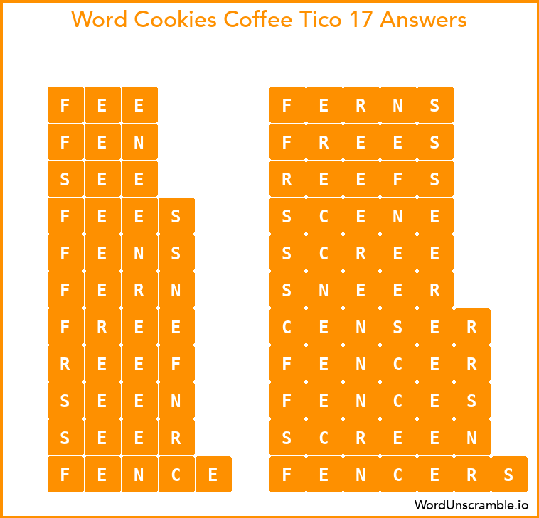 Word Cookies Coffee Tico 17 Answers