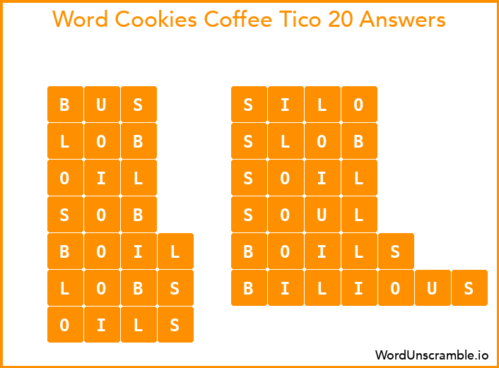 Word Cookies Coffee Tico 20 Answers