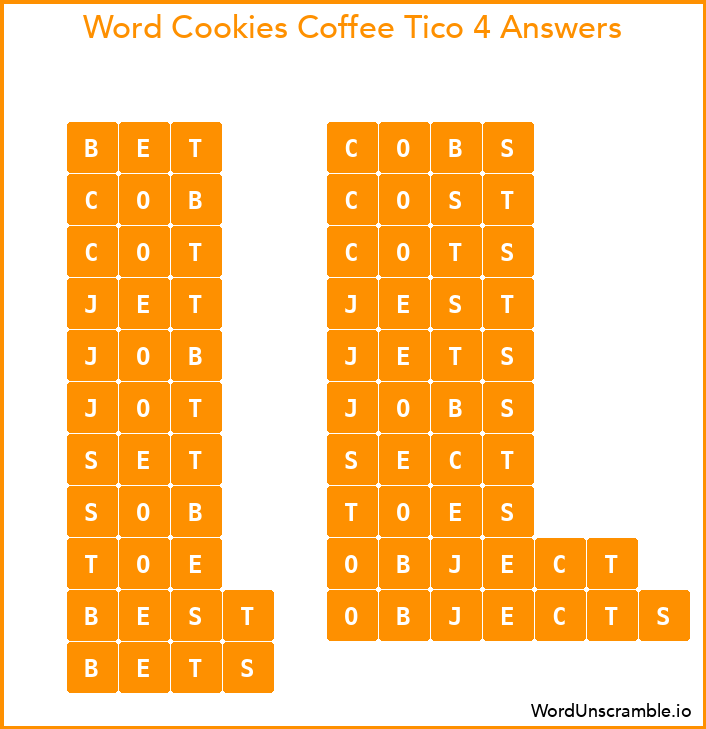 Word Cookies Coffee Tico 4 Answers
