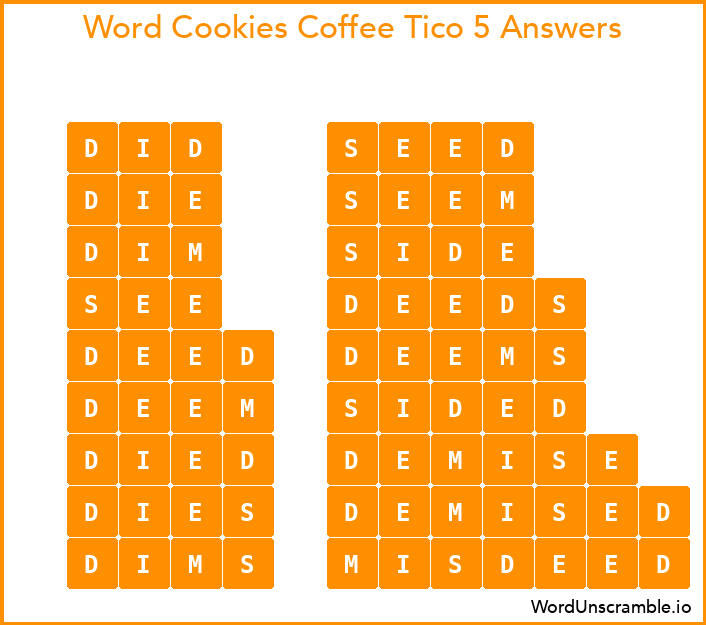 Word Cookies Coffee Tico 5 Answers