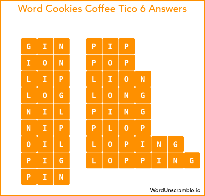 Word Cookies Coffee Tico 6 Answers