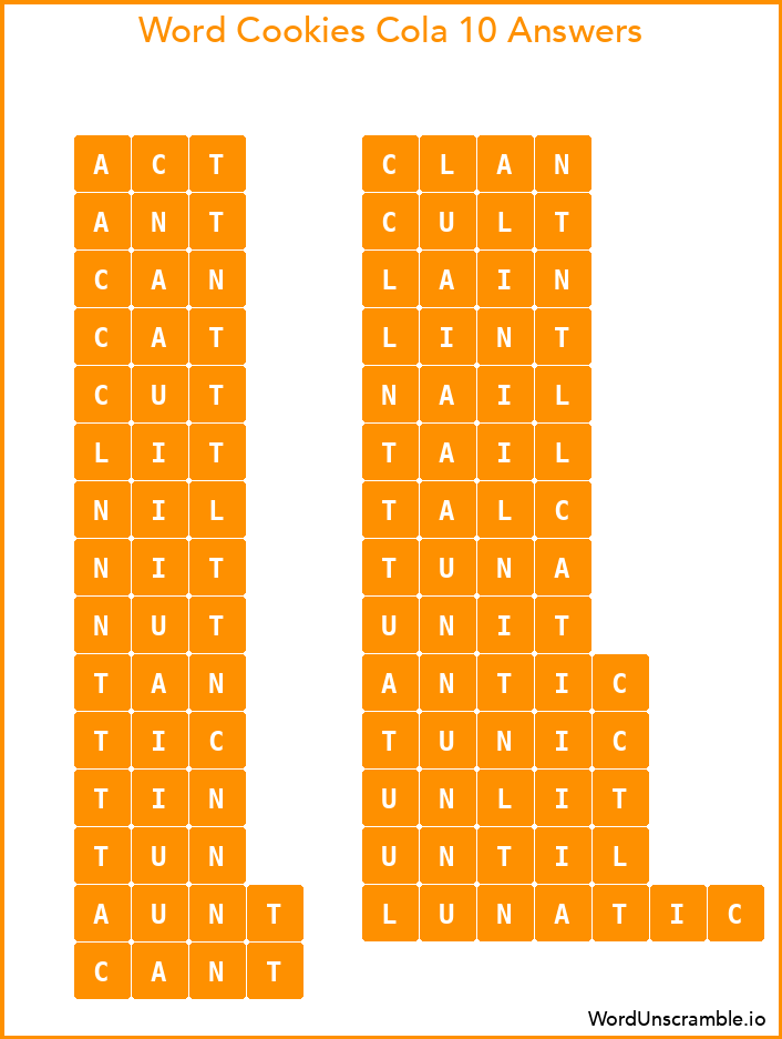 Word Cookies Cola 10 Answers