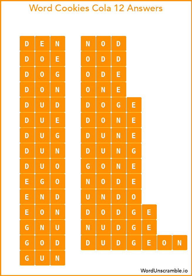 Word Cookies Cola 12 Answers