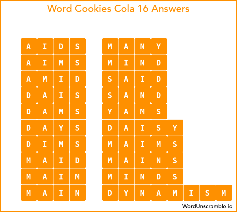 Word Cookies Cola 16 Answers