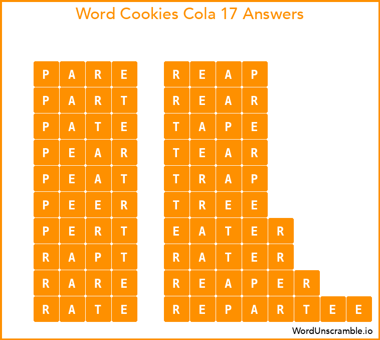 Word Cookies Cola 17 Answers