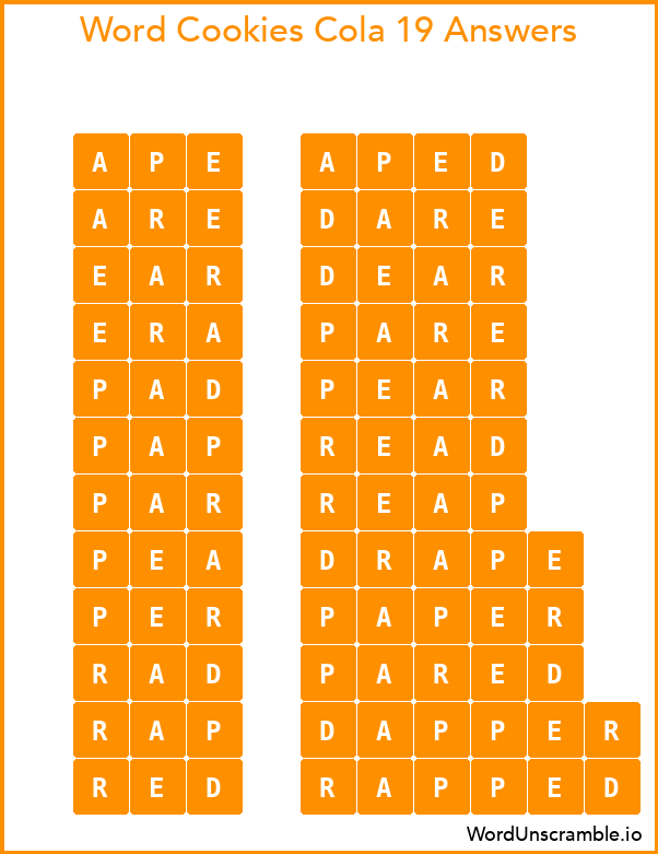 Word Cookies Cola 19 Answers