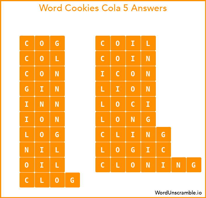 Word Cookies Cola 5 Answers