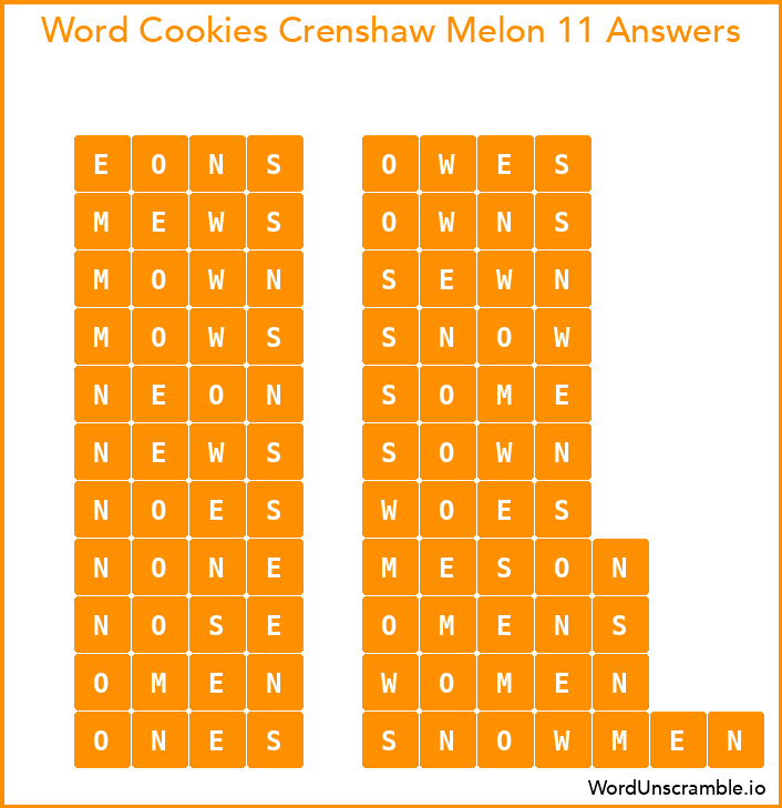 Word Cookies Crenshaw Melon 11 Answers