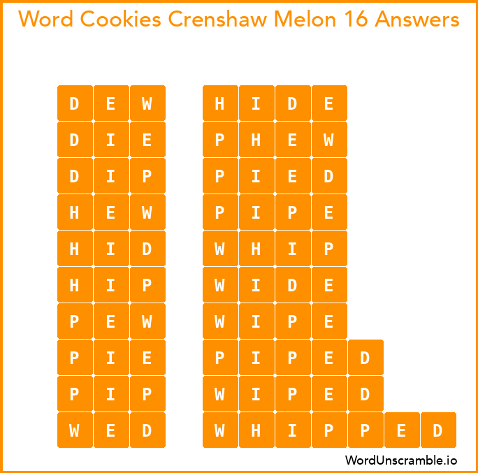 Word Cookies Crenshaw Melon 16 Answers