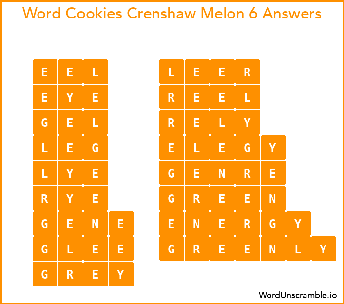 Word Cookies Crenshaw Melon 6 Answers