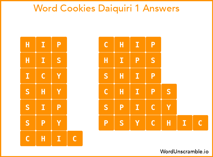 Word Cookies Daiquiri 1 Answers