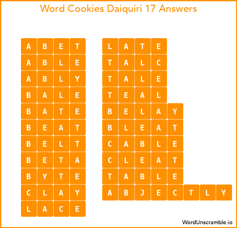 Word Cookies Daiquiri 17 Answers
