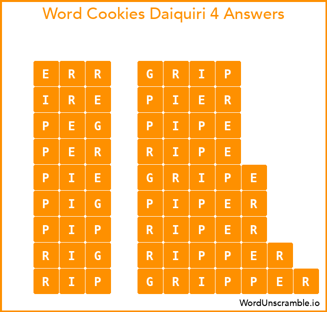 Word Cookies Daiquiri 4 Answers