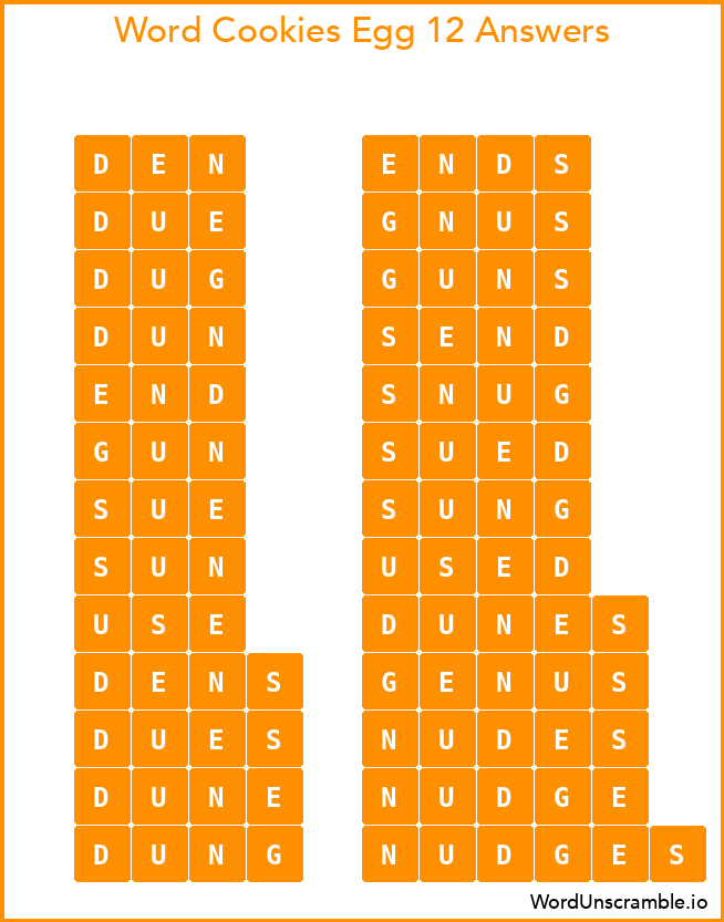 Word Cookies Egg 12 Answers
