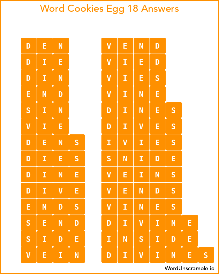 Word Cookies Egg 18 Answers