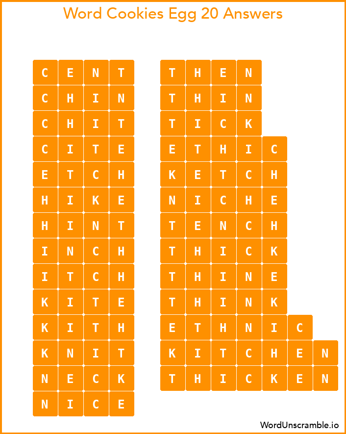 Word Cookies Egg 20 Answers