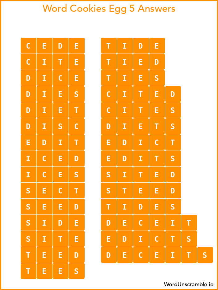 Word Cookies Egg 5 Answers