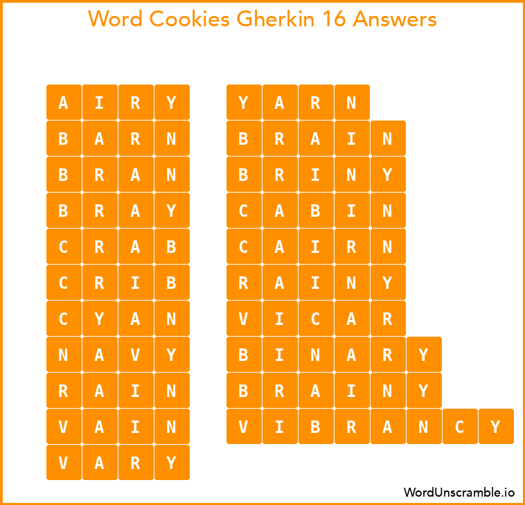 Word Cookies Gherkin 16 Answers