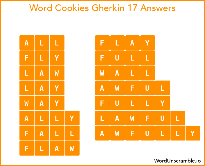 Word Cookies Gherkin 17 Answers